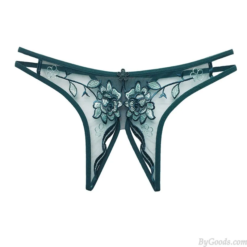 Sexy Flower Embroidered Lace Crotchless G-String T-Back Gift For Women See Through Seamless Underwear Mesh Thong Panties Underpa