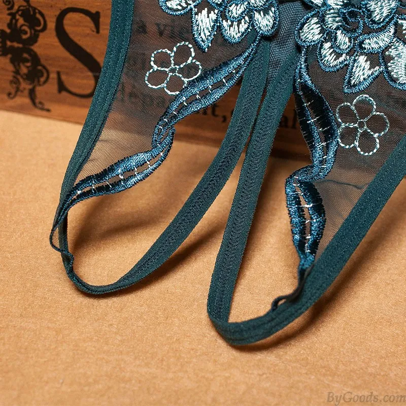 Sexy Flower Embroidered Lace Crotchless G-String T-Back Gift For Women See Through Seamless Underwear Mesh Thong Panties Underpa