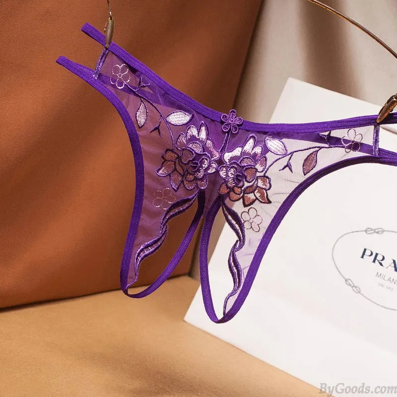 Sexy Flower Embroidered Lace Crotchless G-String T-Back Gift For Women See Through Seamless Underwear Mesh Thong Panties Underpa